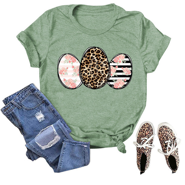 Womens Easter Leopard Egg Top Print T-shirt
