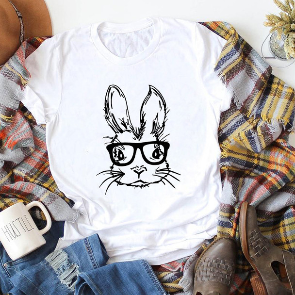 Womens Cute Easter Hipster Bunny Witch Glasses T-shirt