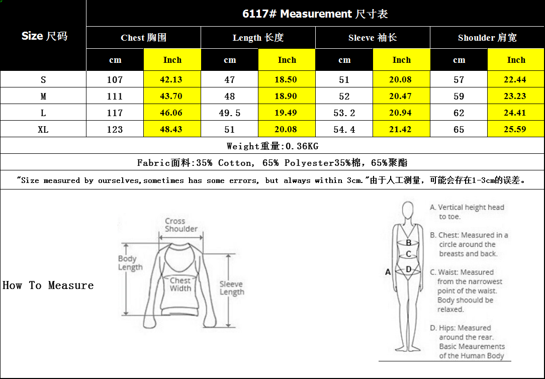 Size chart of workout cloth 