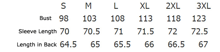 Women Jacket Sweatshirts Size Chart