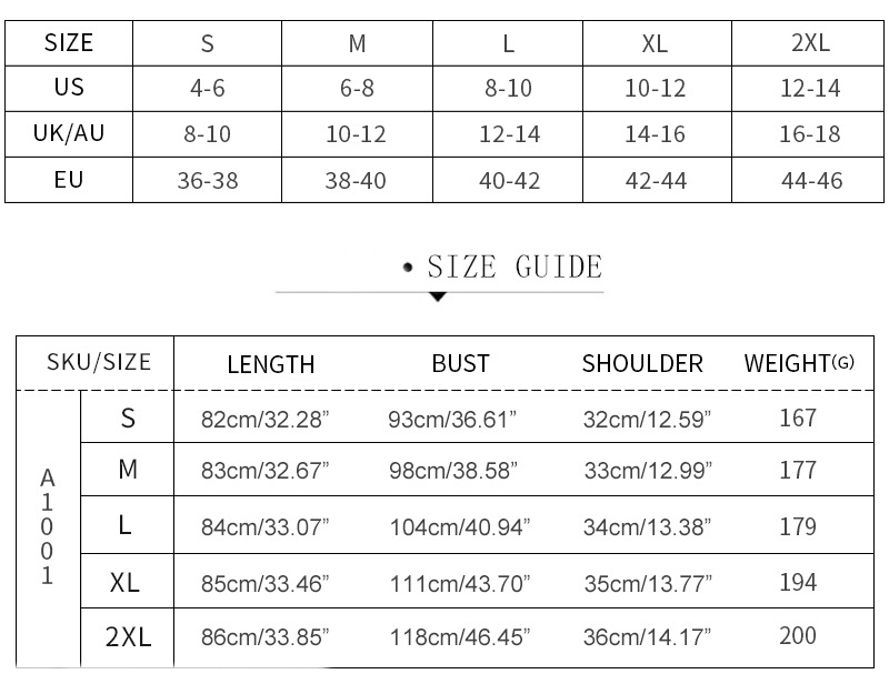  Womens awesome tees size chart k107