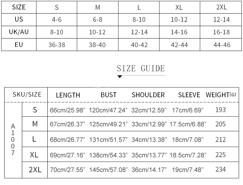 Womens awesome tees size chart  k109