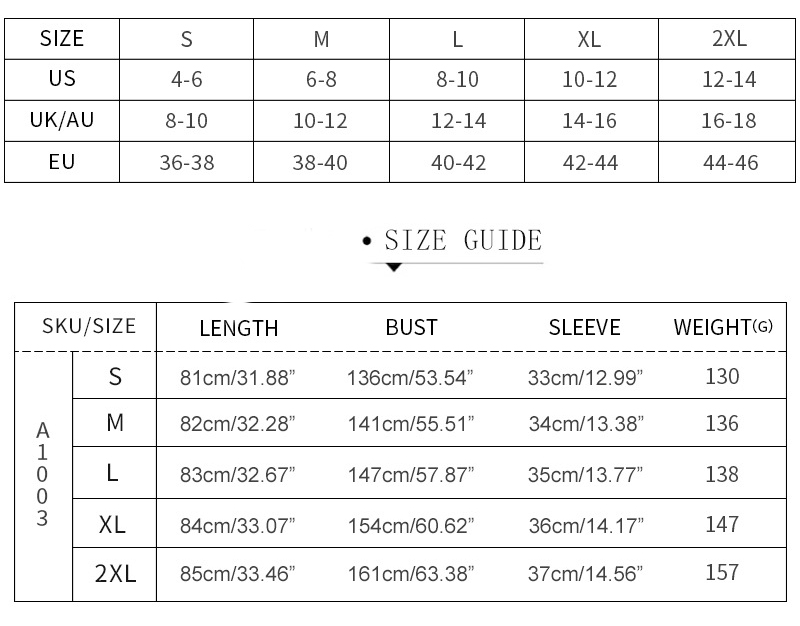 Womens awesome tees size chart k111