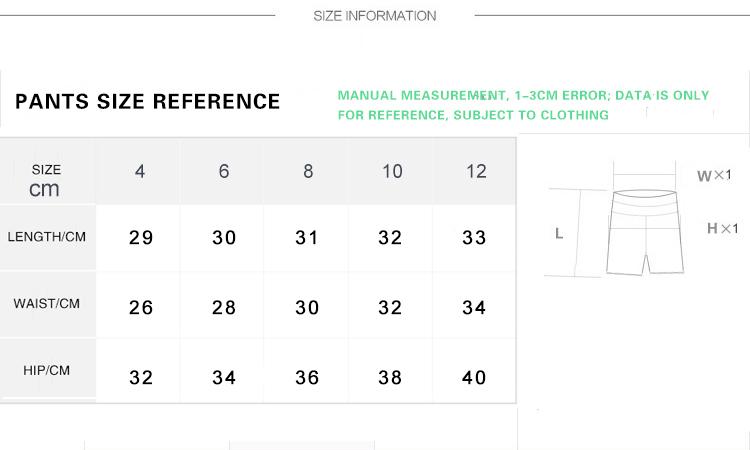 Yoga shorts size chart