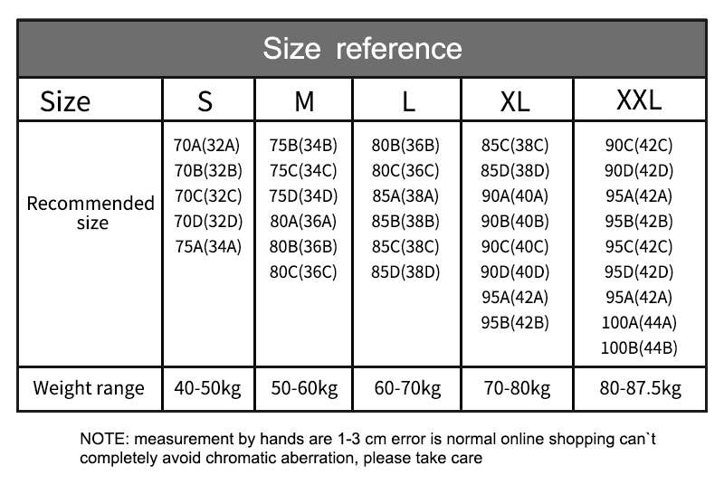 sports bra size chart