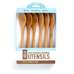 Kid's Bamboo Utensils - Set Of 3 Spoons & 3 Forks Kid's Bamboo Utensils - Set Of 3 Spoons & 3 Forks