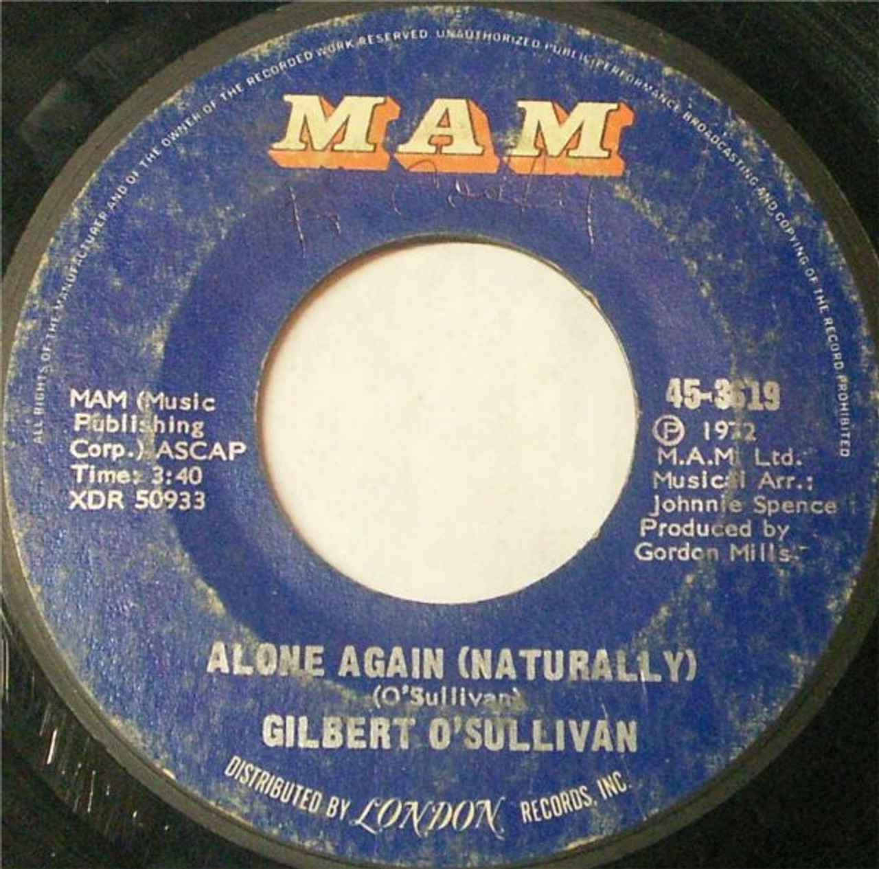 Gilbert O'Sullivan Alone Again (Naturally)/Save it 7 45 RPM