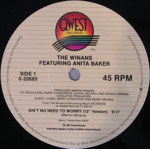 The Winans featuring Anita Baker  "Ain't No Need To Worry"