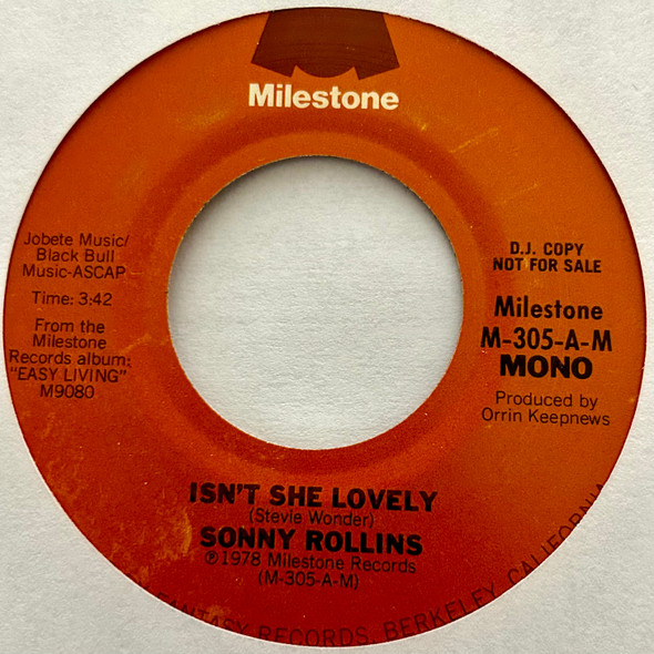Sonny Rollins "Isn't She Lovely (Mono)/Isn't She Lovely (Stereo) 7" 45 RPM