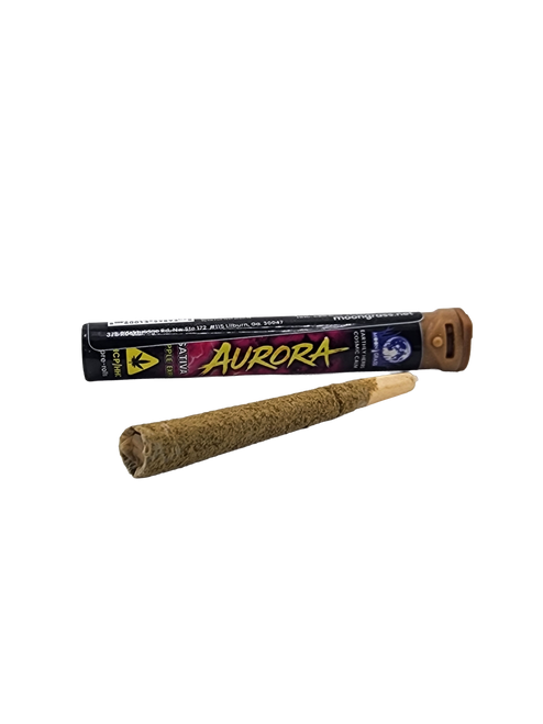 MoonGrass Aurora Pineapple Express Sativa Pre-Roll in protective sealed tube.