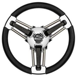 Schmitt Marine Burano Wheel 14" 3\/4" Tapered Shaft Black Polyurethane w\/Stainless Spoke Includes Center Cap\/Nut [PU1051B1-04R]