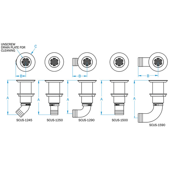 GROCO 1-1\/4" Hose Barb Stainless Straight Deck Drain  [SCUS-1250]