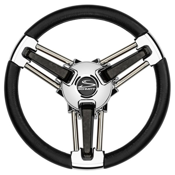 Schmitt Marine Burano Wheel 14" 3\/4" Tapered Shaft Black Polyurethane w\/Stainless Spoke Includes Center Cap\/Nut [PU1051B1-04R]