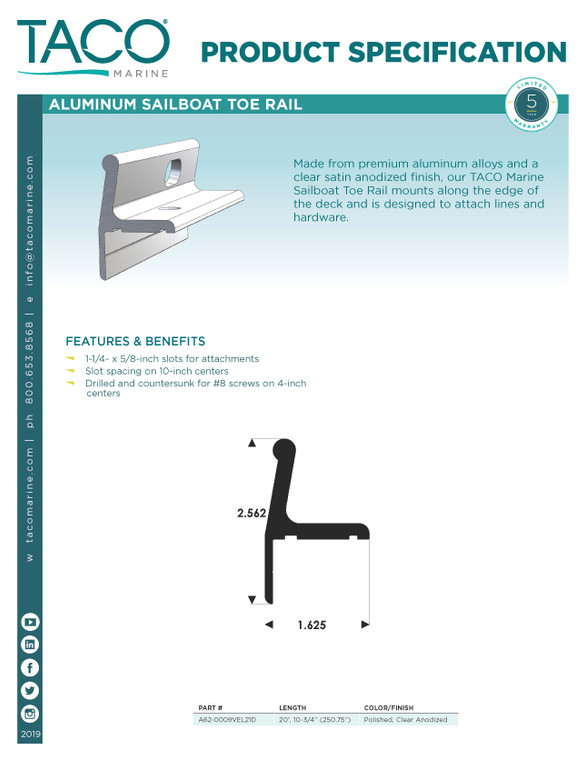 Taco Sailboat Toe Rail