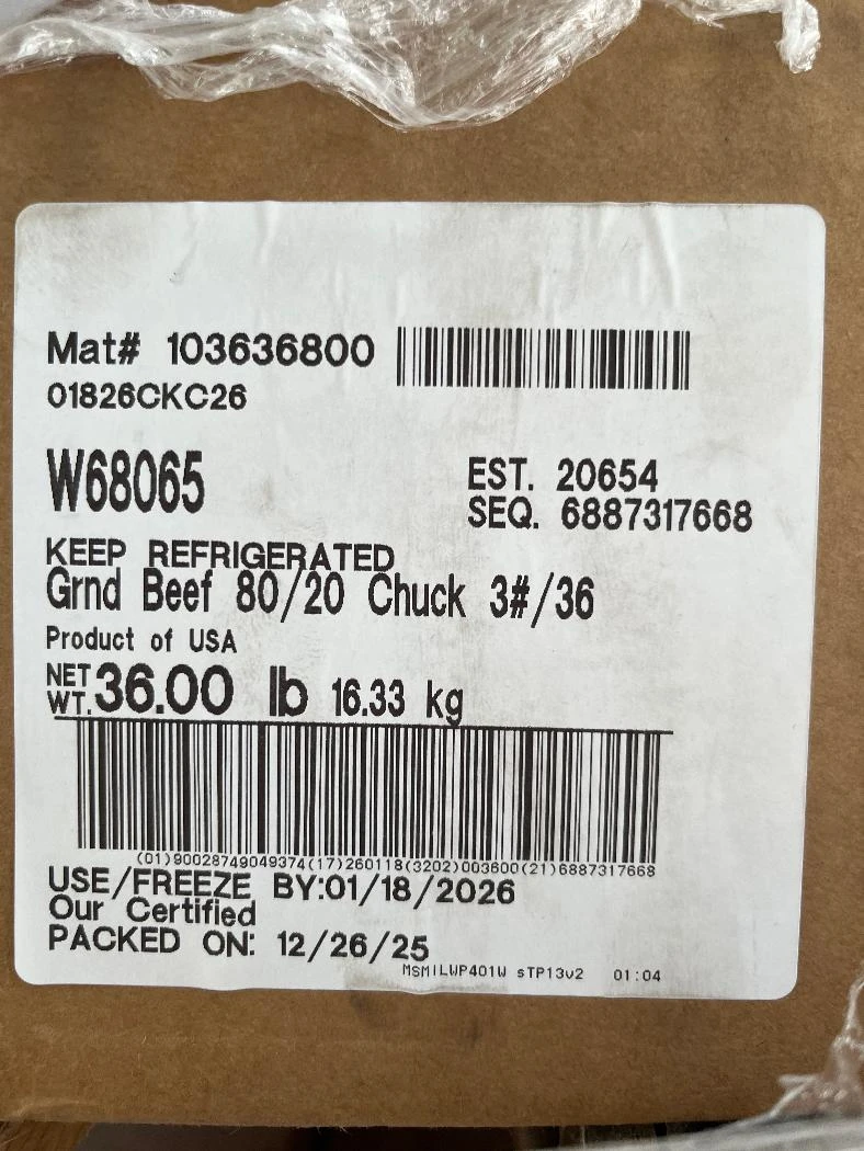 BEEF 80/20 Food Grade 3 pound tubes 36 pounds 12 tubes Special