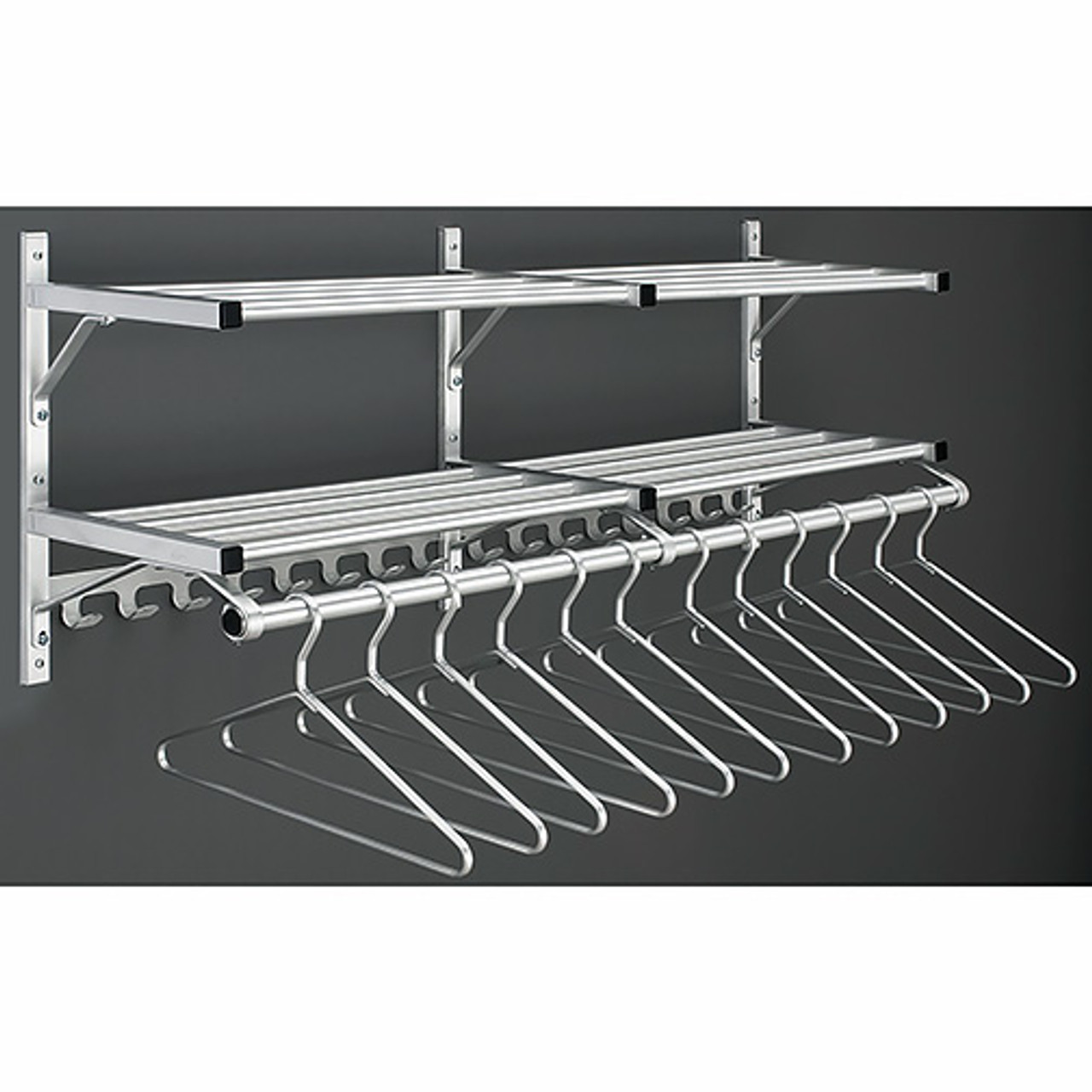 Glaro Coat Rack 8000BSA-48 - 48 Inches - Wall Mount - Double Shelf - Hooks  and Rod - Aluminum