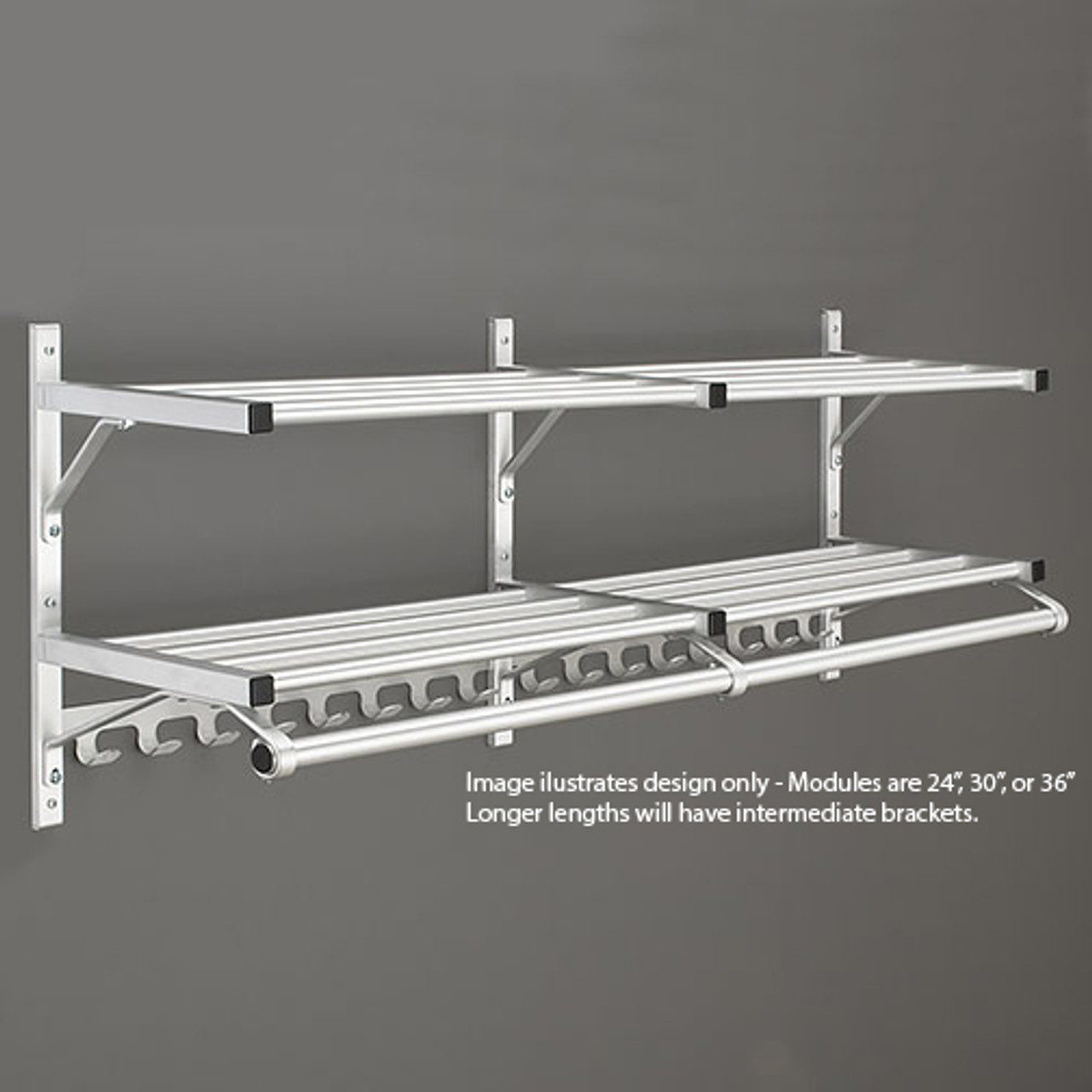 Glaro Coat Rack 8000BSA-90 - 90 Inches - Wall Mount - Double Shelf - Hooks  and Rod - Aluminum