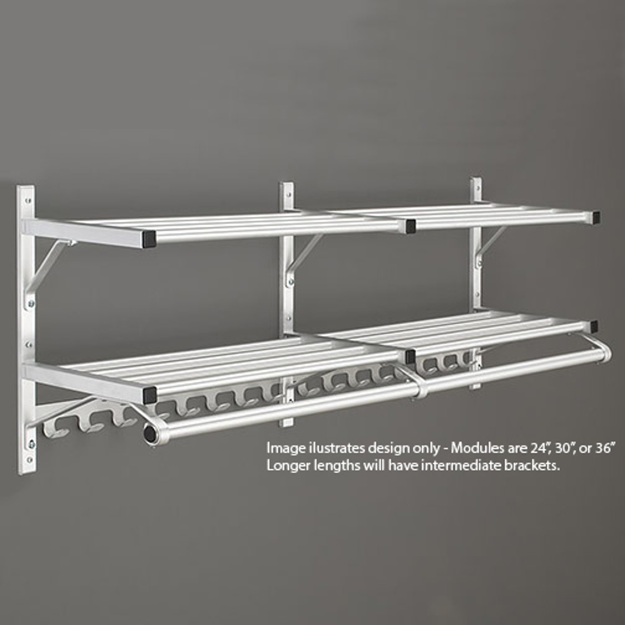 Glaro Coat Rack 8000BSA-96 - 96 Inches - Wall Mount - Double Shelf