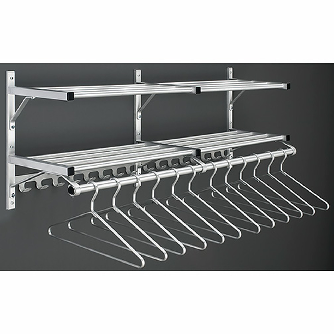 Glaro Coat Rack 8000BSA-96 - 96 Inches - Wall Mount - Double Shelf - Hooks  and Rod - Aluminum