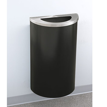 Glaro Profile Half Round Trash Receptacle, 1891, finished in Satin Black with a Satin Aluminum top, Mounted on Wall Option