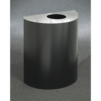 Glaro Profile Half Round Trash Can, 2492, finished in Satin Black with a Satin Aluminum top