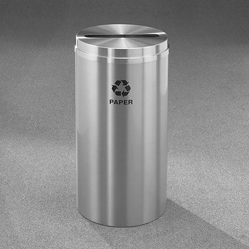 Glaro RecyclePro 1 Paper Recycling Bin - 15 x 31 - 16 Gallon - P1532SA - finished in Satin Aluminum, labeled for Paper Recycling