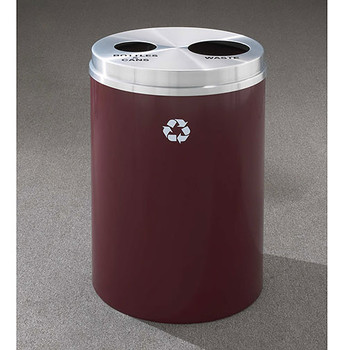 Glaro RecyclePro 2 Dual Purpose Recycling Station - 20 x 31 - 33 Gallon - BW2032 - finished in Burgundy with a Satin Aluminum cover, Recycling Bottles & Cans and Waste Label