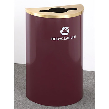 Glaro RecyclePro Profile Half Round Recycling Bin - 18 x 30 x 9 - 16 Gallon - M1899 - finished in Burgundy with a Satin Brass top