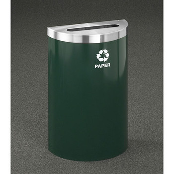 Glaro RecyclePro Profile Value Half Round Recycling Bin - 18 x 30 x 9 - 16 Gallon - P1899V  - finished in Hunter Green with a Satin Aluminum top