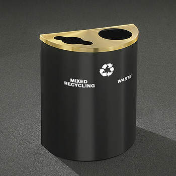 Glaro RecyclePro Profile Half Round Dual Purpose Recycling Station - 28-1/2 x 24 x 12 - 29 Gallon - MW2499 - finished in Satin Black with a Satin Brass top