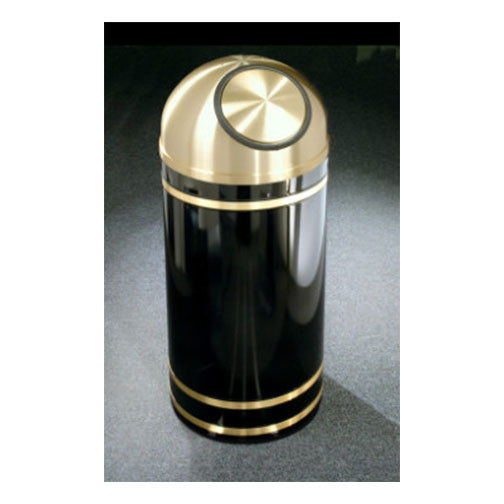 S1555 finished in High Gloss Black with Satin Brass finished banding and self-closing dome top