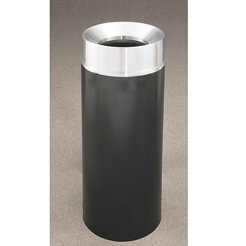 Glaro Mount Everest F1232-XX-SA - Aluminum Finish Funnel Top Trash Can - 12 x 32 - 12 Gallon - finished in Satin Black with a Satin Aluminum top