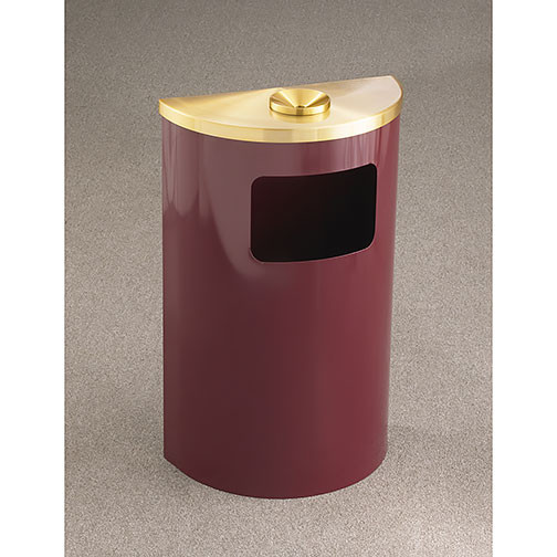 Glaro Profile Half Round Funnel Top Ash and Trash Receptacle - 1894, finished in Burgundy with a Satin Brass top