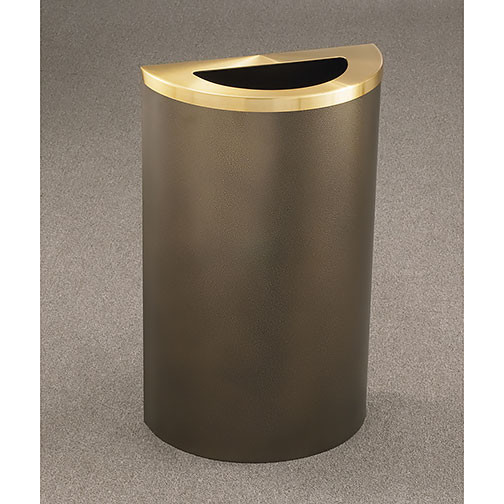 Glaro Profile Half Round Trash Receptacle, 1891, finished in Bronze Vein with a Satin Brass top