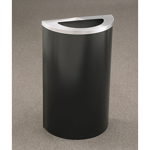 Glaro Profile Half Round Trash Receptacle, 1891, finished in Satin Black with a Satin Aluminum top