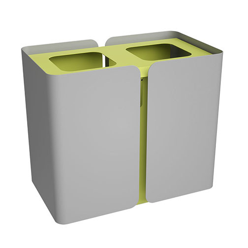 Peter Pepper SW2 Stream Deskside Recycling Wastebasket - Dual Stream in Aluminum Metallic with Lemongrass accent