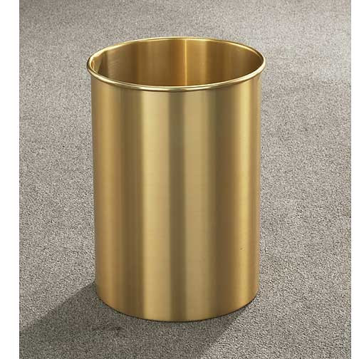 Glaro Atlantis Wastebasket, 10 x 15, 5 Gallon - 66BE - finished in Satin Brass