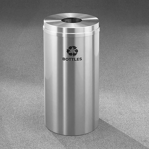 Glaro RecyclePro 1 Bottle Recycling Bin - 15 x 31 - 16 Gallon - B1532SA - finished in Satin Aluminum, Recycling Bottles Label