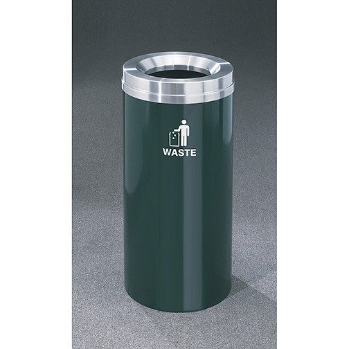 Glaro RecyclePro 1 Waste Bin - 12 x 31 - 12 Gallon - W1232 - finished in Hunter Green with a Satin Aluminum cover, Waste Label