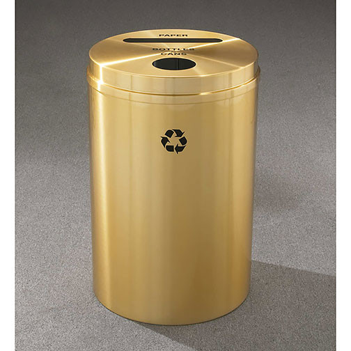 Glaro RecyclePro 2 Dual Purpose Recycling Station - 20 x 31 - 33 Gallon - PC2032BE - finished in Satin Brass, Recycling Paper and Bottles & Cans Label