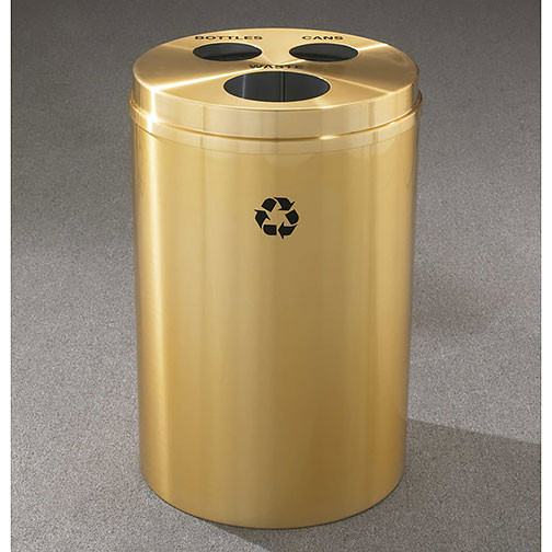 Glaro RecyclePro 3 Triple Purpose Recycling Station - 20 x 31 - 33 Gallon - BCW2032BE - finished in Satin Brass,  Waste, Recycling Bottles and Cans Labels