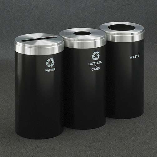 Glaro 3X RecyclePro Value Connected Recycling Station - 15 x 30 - 69 Gallon - 15423 - finished in Satin Black with Satin Aluminum covers