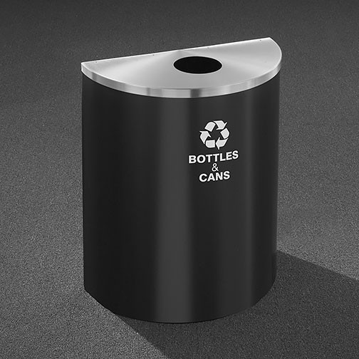 Glaro RecyclePro Profile Half Round Recycling Bin - 28-1/2 x 24 x 12 - 29 Gallon - B2499 - finished in Satin Black with a Satin Aluminum top