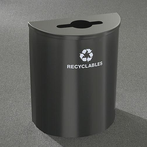 Glaro RecyclePro Profile Half Round Recycling Bin - 28-1/2 x 24 x 12 - 29 Gallon - M2499 - finished in Satin Black