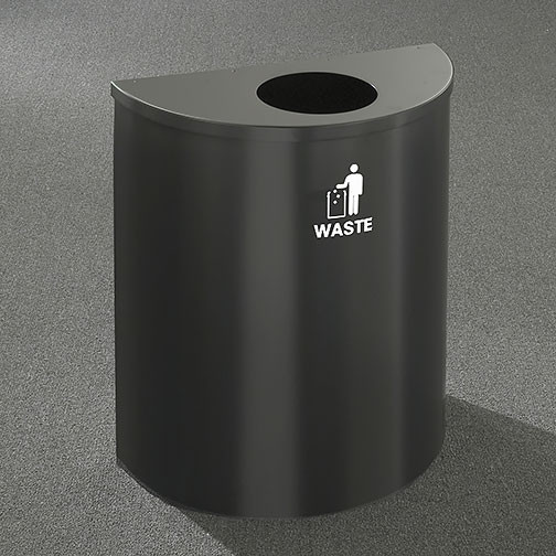 Glaro RecyclePro Profile Half Round Waste Bin - 28-1/2 x 24 x 12 - 29 Gallon - W2499 - finished in Satin Black