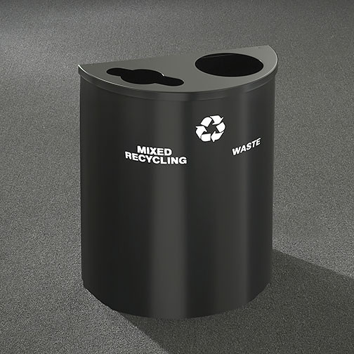 Glaro RecyclePro Profile Half Round Dual Purpose Recycling Station - 28-1/2 x 24 x 12 - 29 Gallon - MW2499 - finished in Satin Black