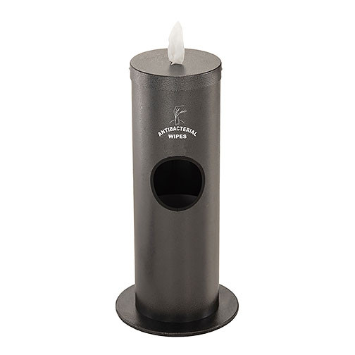 Glaro Antibacterial Wipe Dispenser F1029SSV - Floor Standing with Trash Can and Sign - Silver Vein