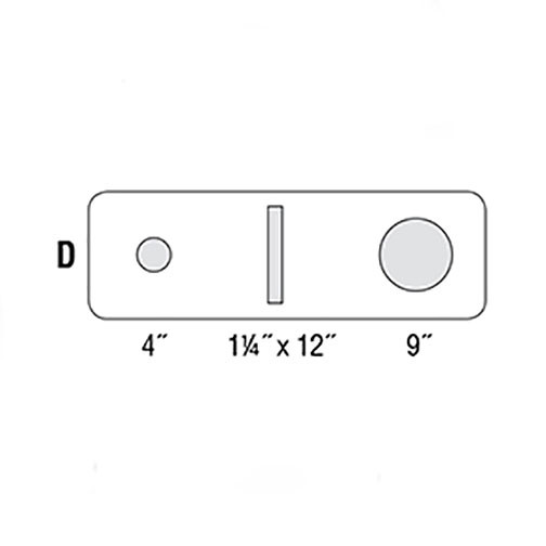 D (1) 4" Hole, (1) 12"h x 1-1/4"w Paper Slot, (1) 9" Hole