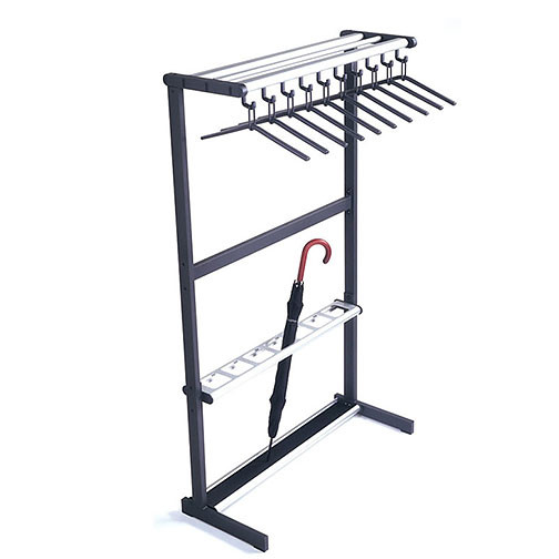 Magnuson Tertio Coat Rack T-EV/K-100-UMB - 40" - Free Standing - Single Sided - 10 Hangers Included - Aluminum Shelf - Umbrella Stand