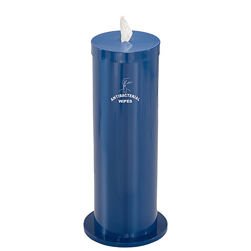 Glaro Antibacterial Wipe Dispenser F1027SBL - Floor Standing with Wipe Storage and Silk Screened Sign - Midnight Blue